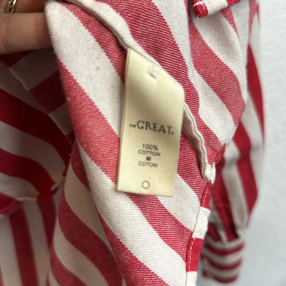 THE GREAT. Red and White Striped Button-Front Blouse - Picture 4 of 7